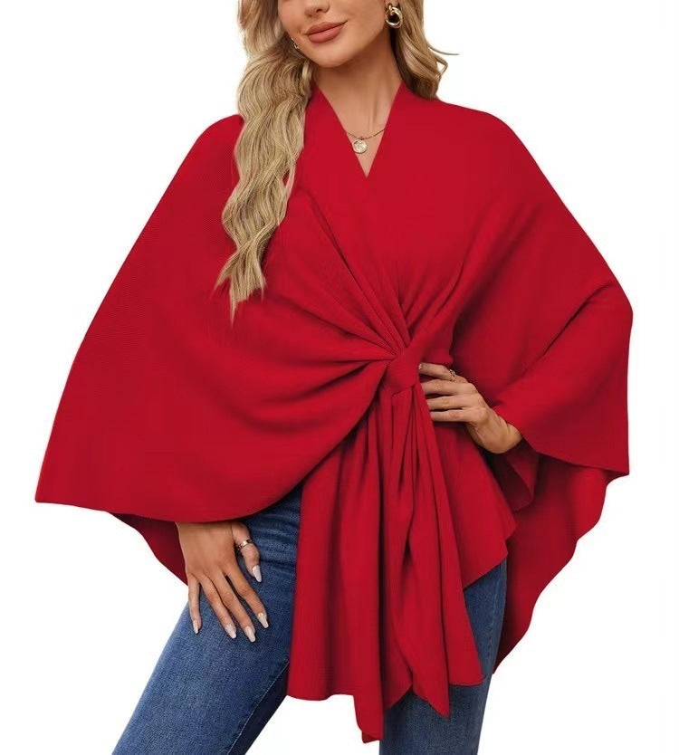 Women’s Loose V-Neck Shawl Cape Jacket