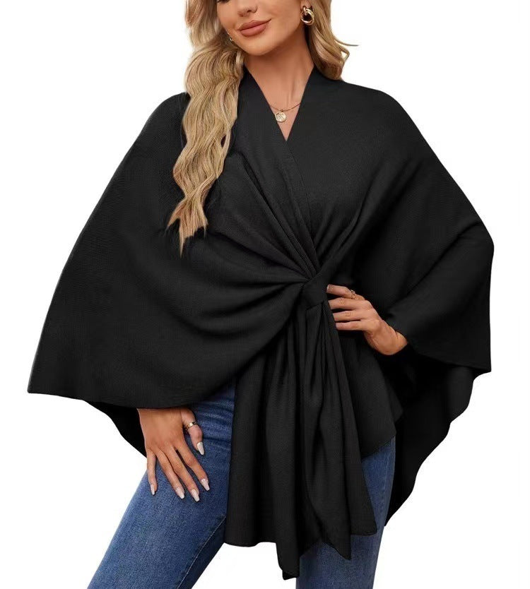 Women’s Loose V-Neck Shawl Cape Jacket