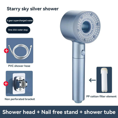 5-Mode High Pressure Shower Head with Filter – Portable Rainfall Spray for Bathroom Tap