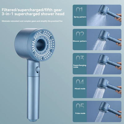 5-Mode High Pressure Shower Head with Filter – Portable Rainfall Spray for Bathroom Tap