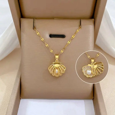 Exquisite Micro Inlaid Zircon Butterfly Tassel Necklace – Stainless Steel Moon & Flower Clavicle Choker for Women