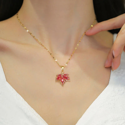 Exquisite Micro Inlaid Zircon Butterfly Tassel Necklace – Stainless Steel Moon & Flower Clavicle Choker for Women