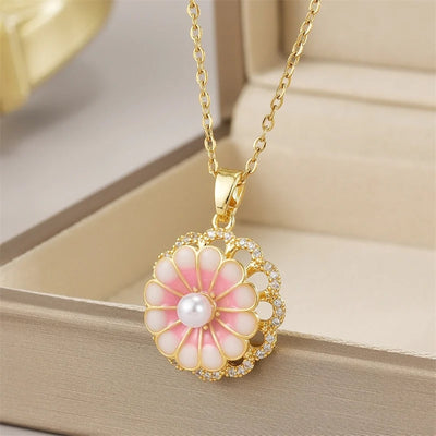 Exquisite Micro Inlaid Zircon Butterfly Tassel Necklace – Stainless Steel Moon & Flower Clavicle Choker for Women