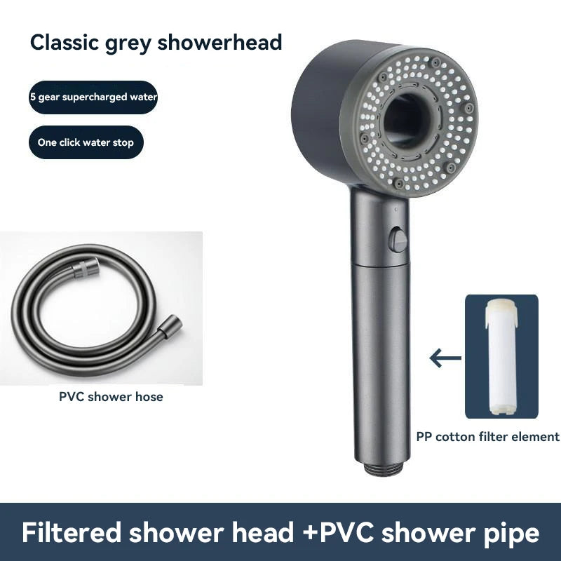 5-Mode High Pressure Shower Head with Filter – Portable Rainfall Spray for Bathroom Tap