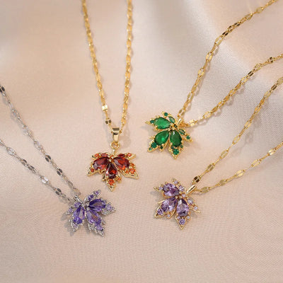 Exquisite Micro Inlaid Zircon Butterfly Tassel Necklace – Stainless Steel Moon & Flower Clavicle Choker for Women