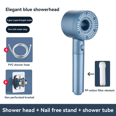 5-Mode High Pressure Shower Head with Filter – Portable Rainfall Spray for Bathroom Tap