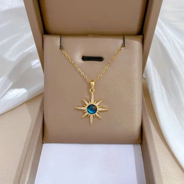 Exquisite Micro Inlaid Zircon Butterfly Tassel Necklace – Stainless Steel Moon & Flower Clavicle Choker for Women