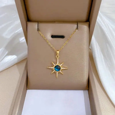 Exquisite Micro Inlaid Zircon Butterfly Tassel Necklace – Stainless Steel Moon & Flower Clavicle Choker for Women