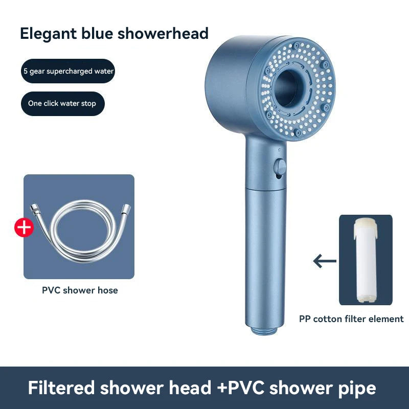 5-Mode High Pressure Shower Head with Filter – Portable Rainfall Spray for Bathroom Tap
