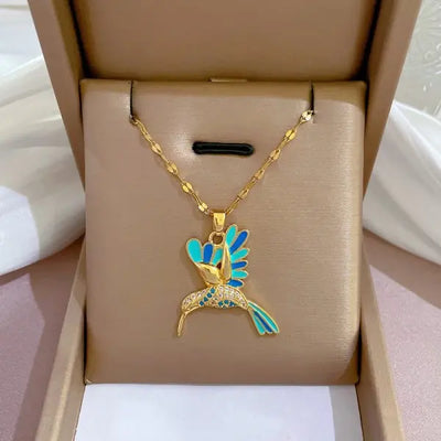 Exquisite Micro Inlaid Zircon Butterfly Tassel Necklace – Stainless Steel Moon & Flower Clavicle Choker for Women