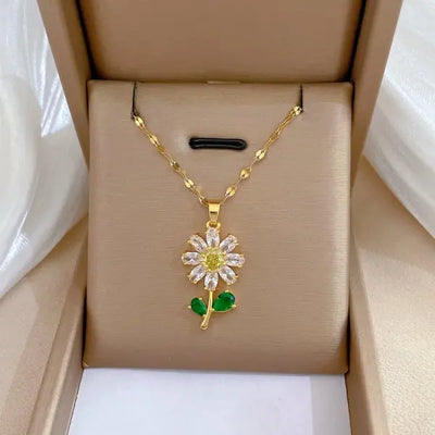 Exquisite Micro Inlaid Zircon Butterfly Tassel Necklace – Stainless Steel Moon & Flower Clavicle Choker for Women
