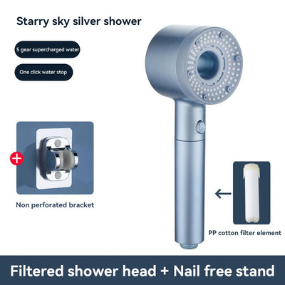 5-Mode High Pressure Shower Head with Filter – Portable Rainfall Spray for Bathroom Tap