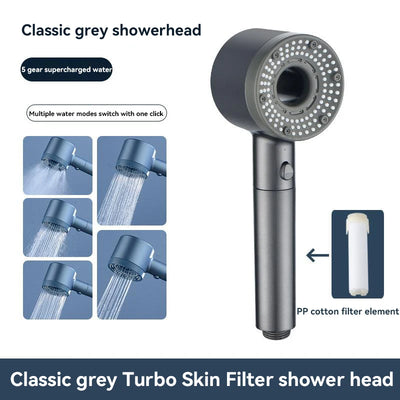 5-Mode High Pressure Shower Head with Filter – Portable Rainfall Spray for Bathroom Tap