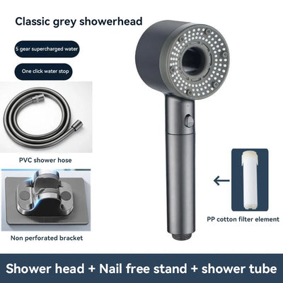 5-Mode High Pressure Shower Head with Filter – Portable Rainfall Spray for Bathroom Tap