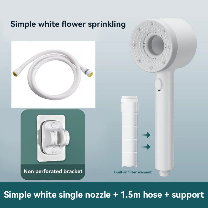 5-Mode High Pressure Shower Head with Filter – Portable Rainfall Spray for Bathroom Tap