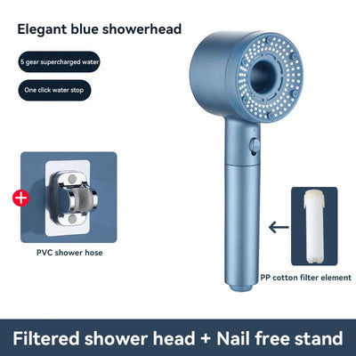 5-Mode High Pressure Shower Head with Filter – Portable Rainfall Spray for Bathroom Tap