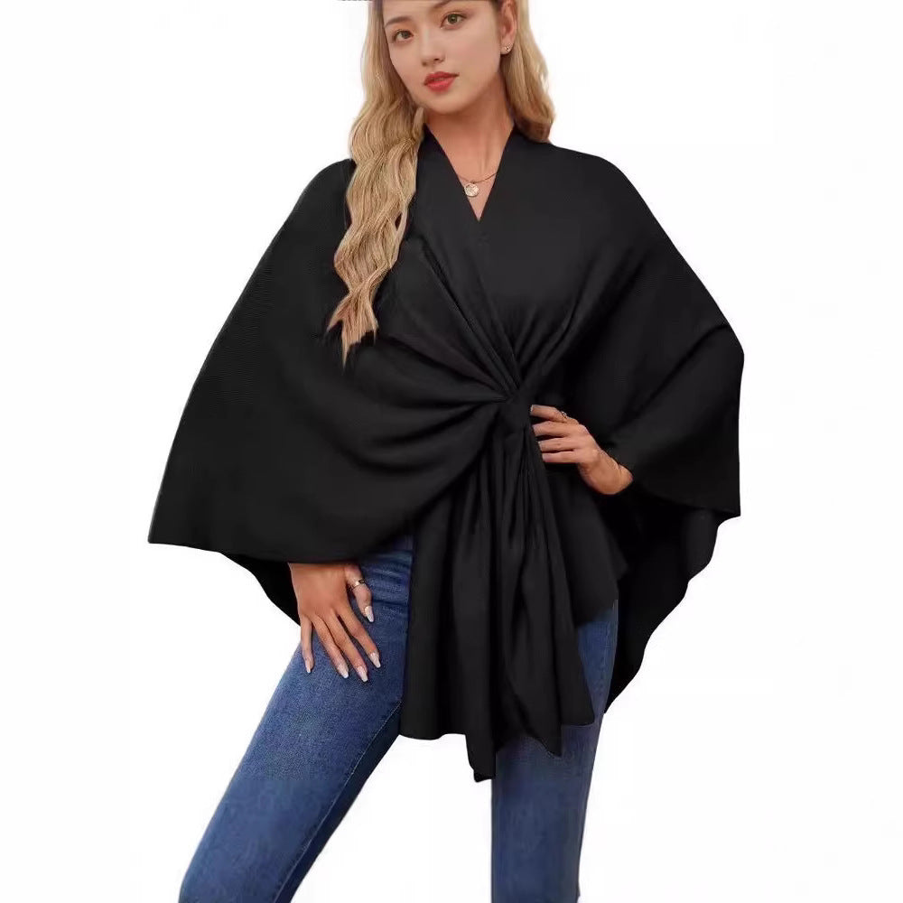 Women’s Loose V-Neck Shawl Cape Jacket
